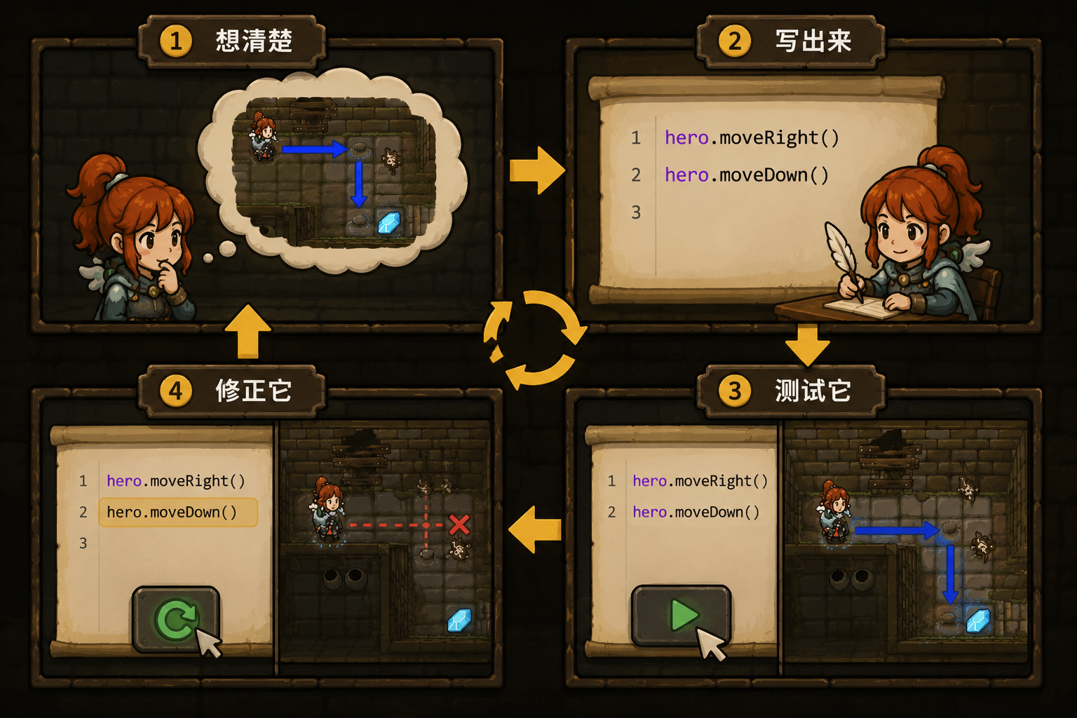 CodeCombat 编程过程示意图 - codecombat.cn