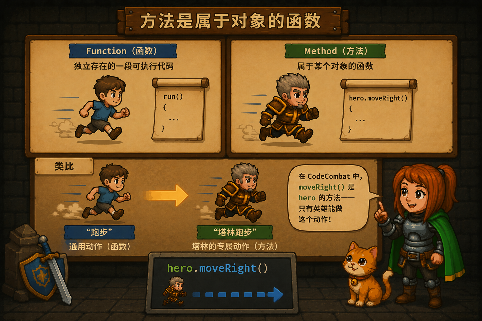 CodeCombat 方法与函数的关系 - codecombat.cn
