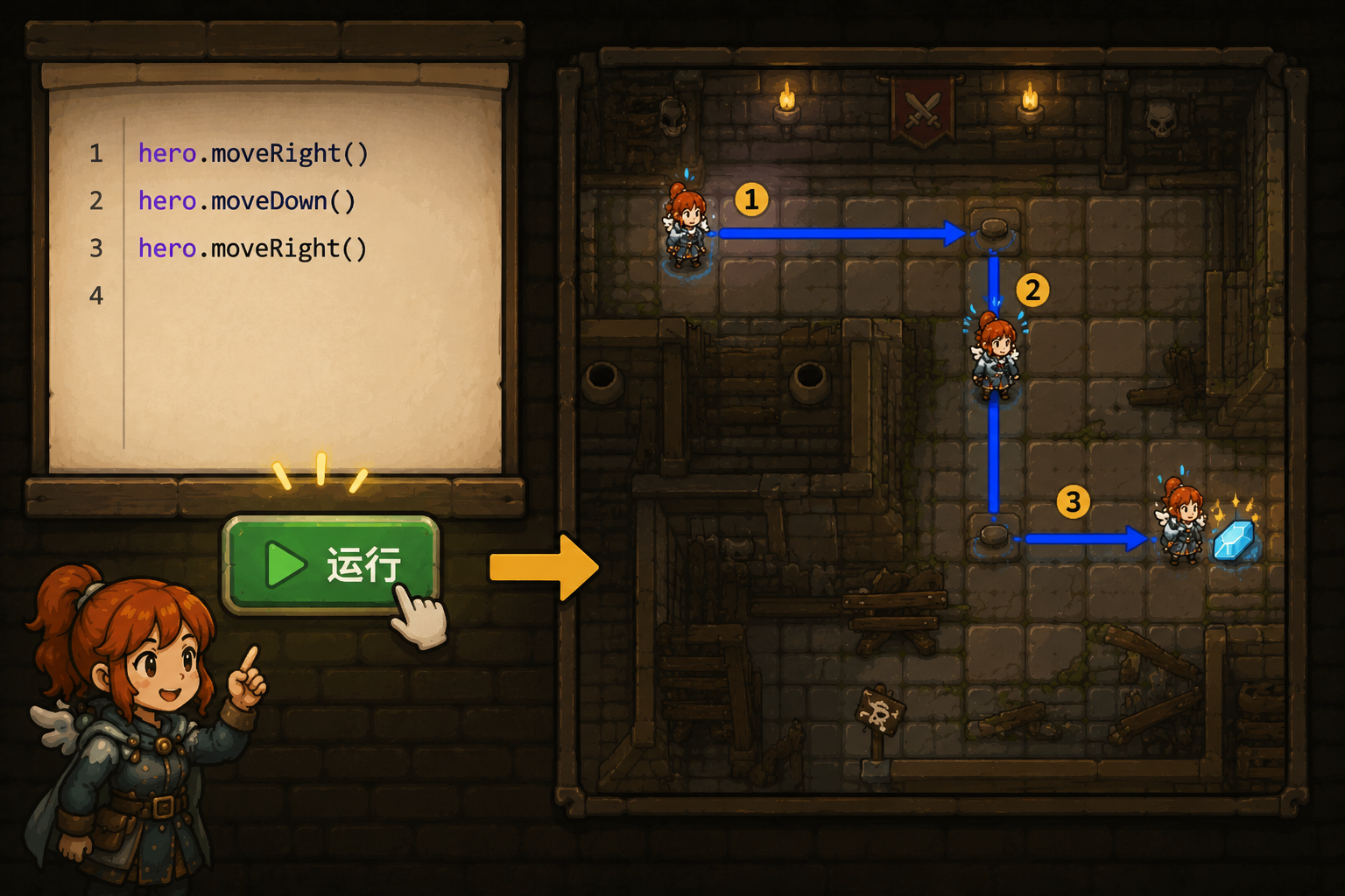 CodeCombat 第1关解法示例 - codecombat.cn