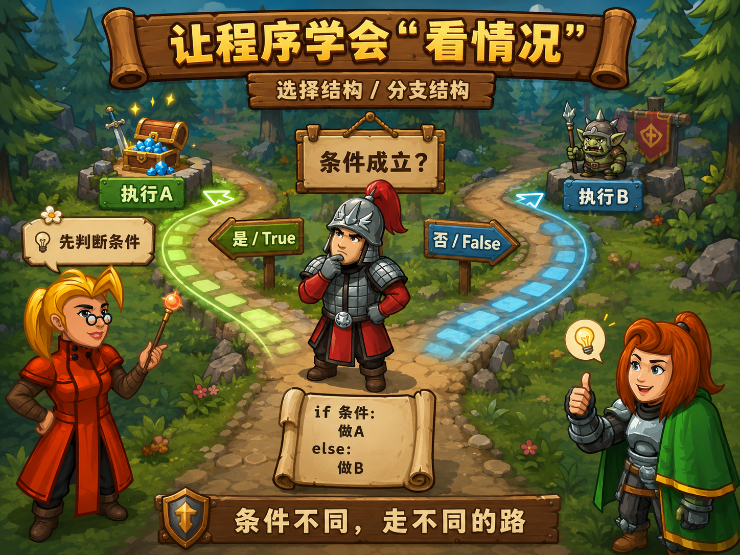 CodeCombat 选择结构示意：根据条件走不同的路 - codecombat.cn