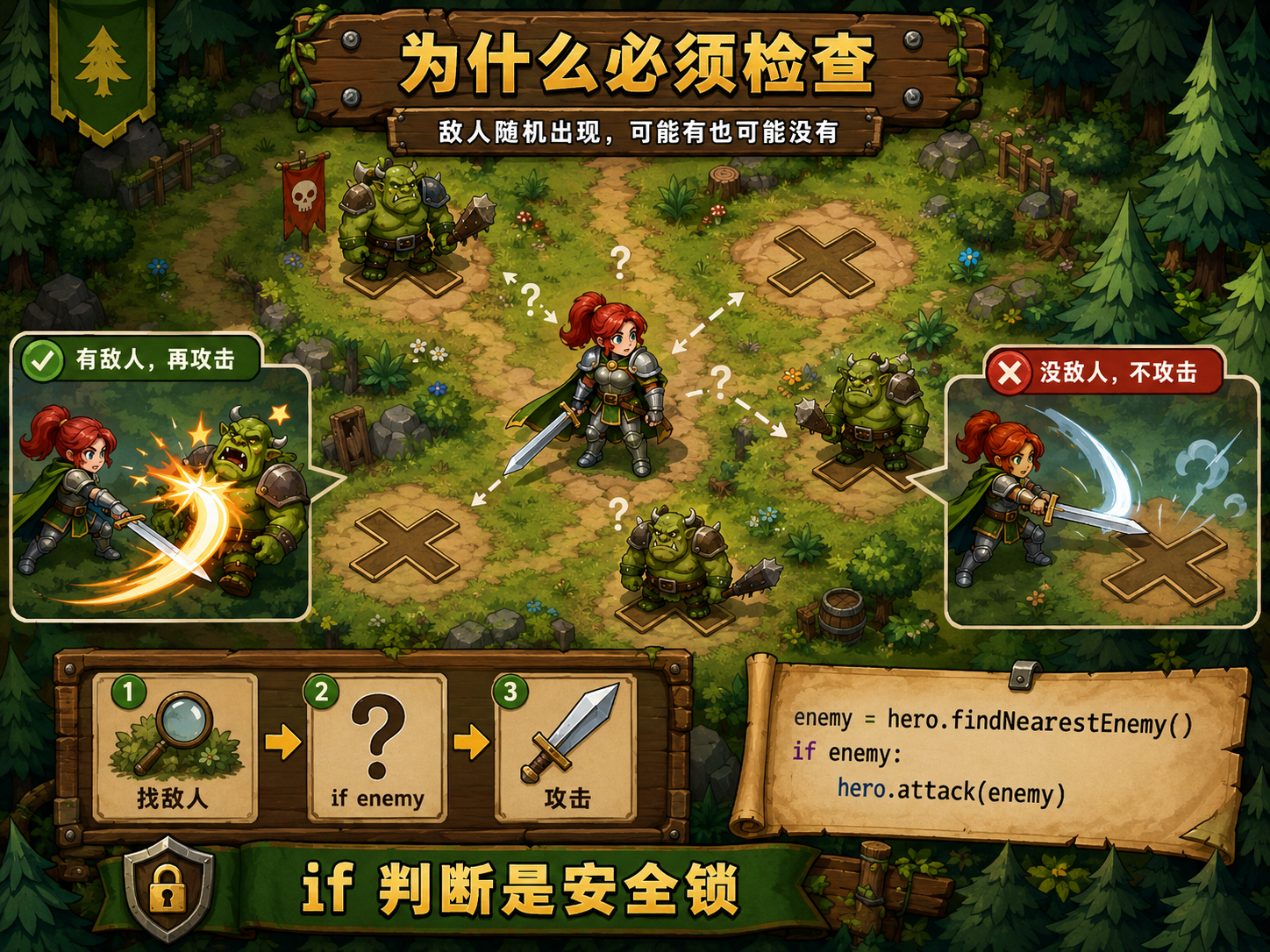 CodeCombat 敌人随机出现，可能有也可能没有 - codecombat.cn