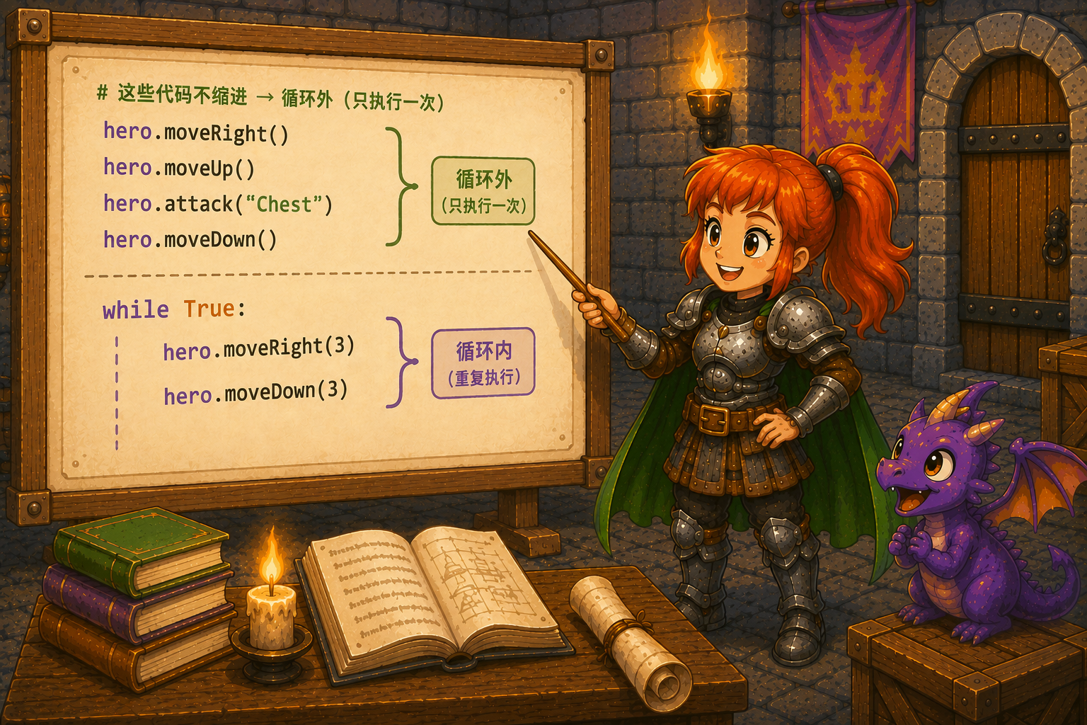 CodeCombat 缩进决定循环体 - codecombat.cn