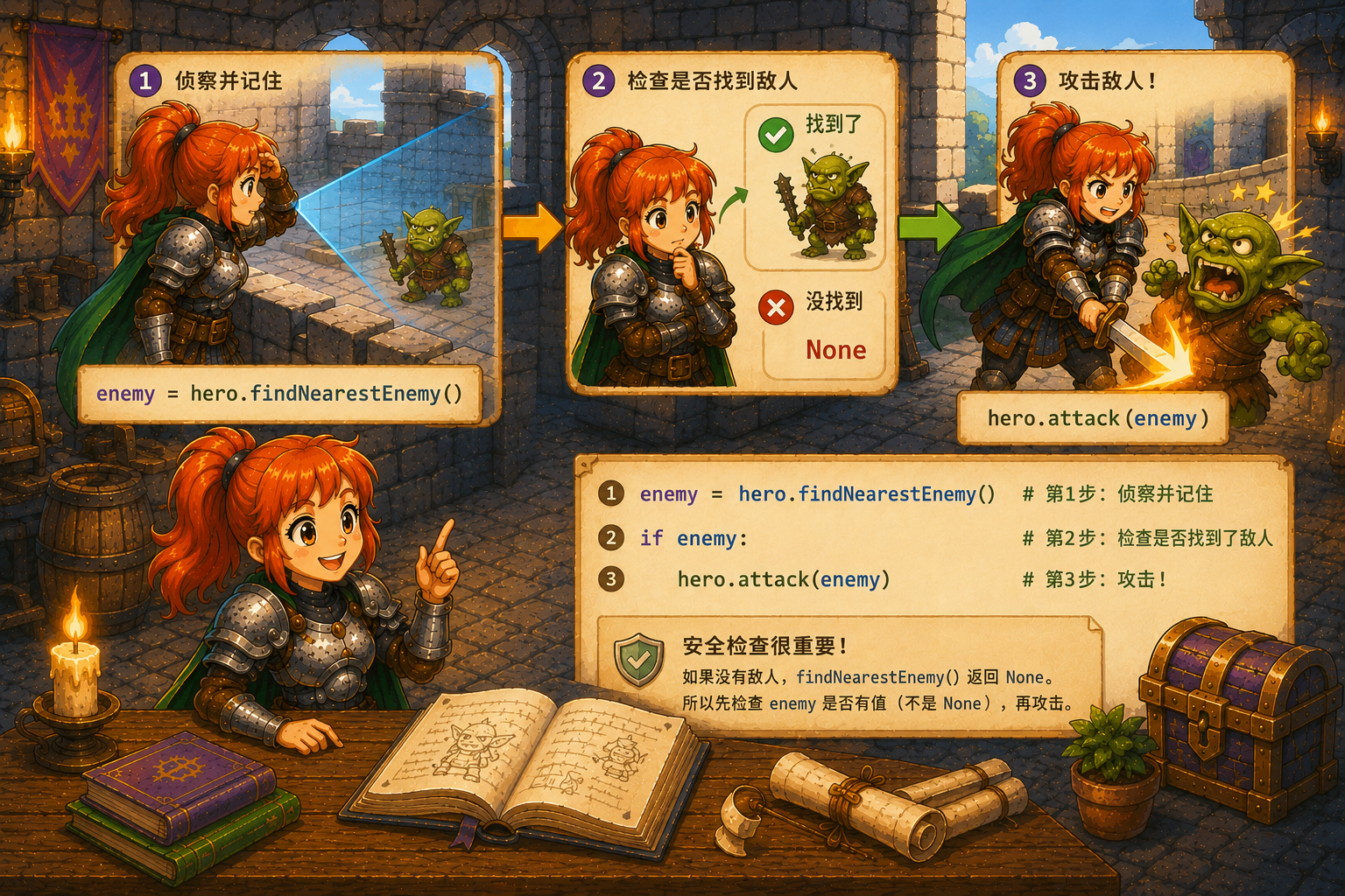 CodeCombat findNearestEnemy 流程图 - codecombat.cn