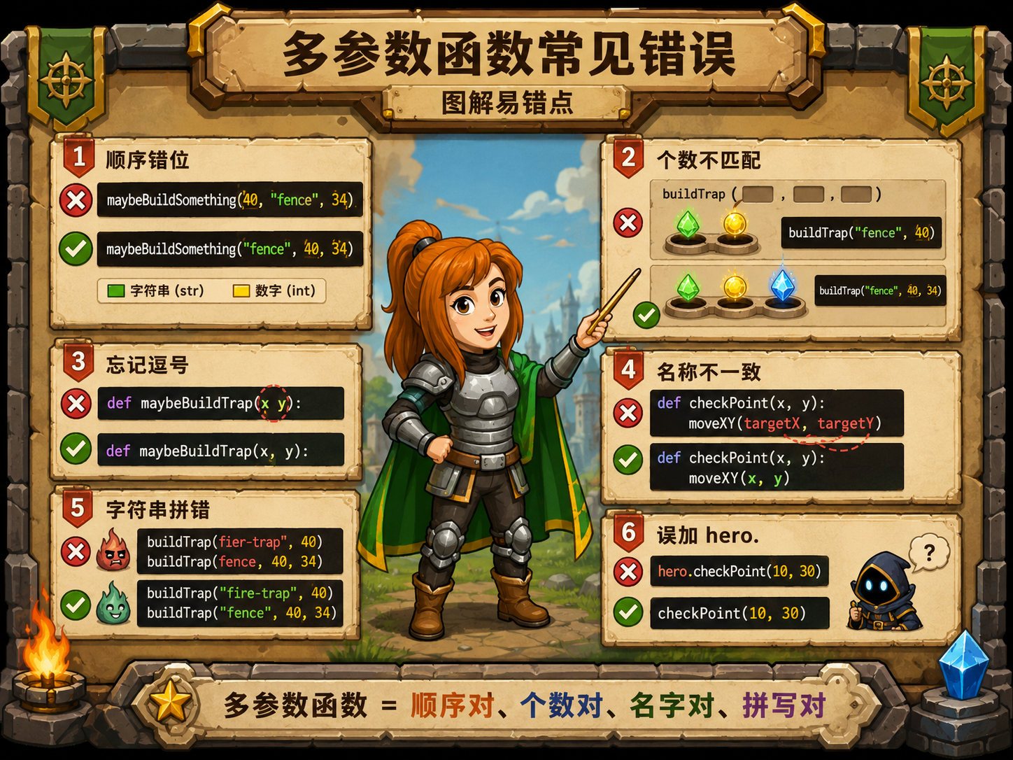 CodeCombat 多参数常见错误示意 - codecombat.cn
